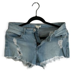 H&M - Women’s Mini Denim Ripped Shorts (Blue, 8)